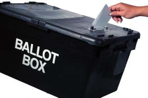 Ballot box with vote being cast