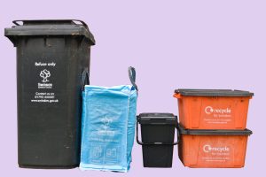 Swindon Borough Council waste and recycling bins.